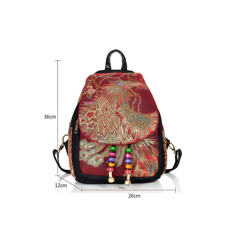 Zaino in tela con nappa e ricamo di pavone Buddha Stones - image 19