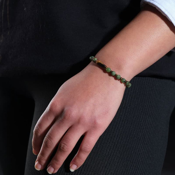 Buddha Stones Bracciale con perle rotonde di agata muschiata verde e accenti occhio di tigre - image 11