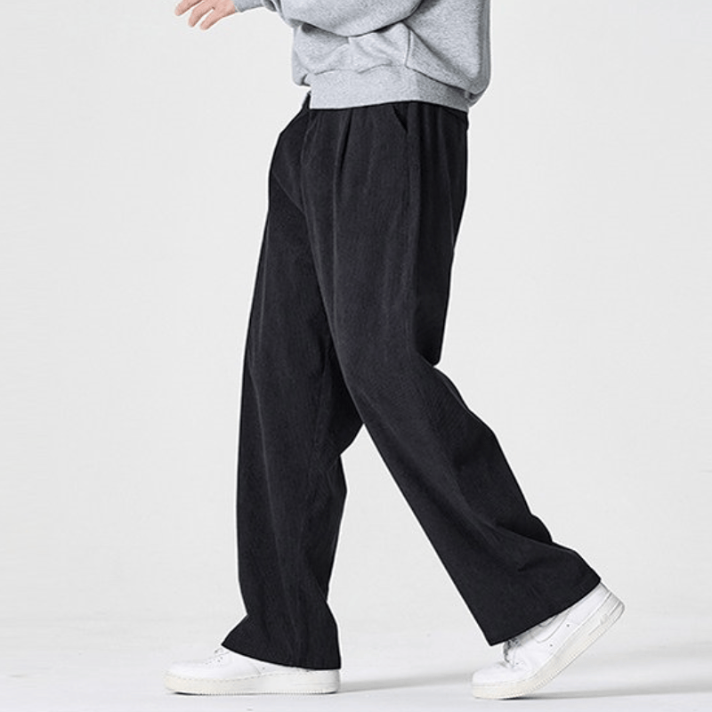 Buddha Stones Pantaloni lunghi da uomo a gamba dritta con pieghe, in velluto a coste, stile vintage, per autunno/inverno, casual e vintage, con tasche. - image 1