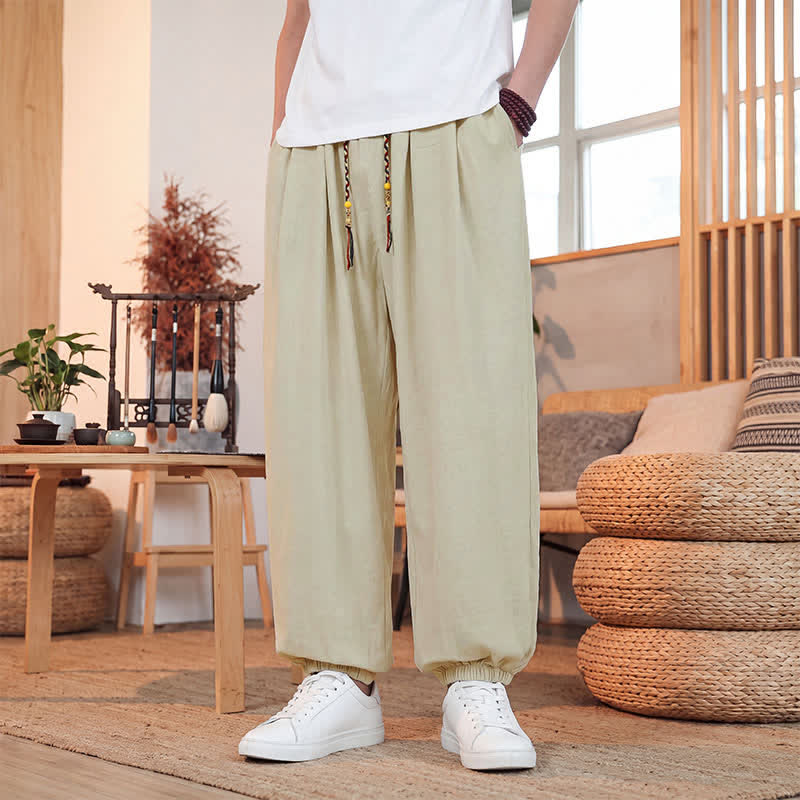 Buddha Stones Pantaloni corti da uomo a gamba dritta con coulisse, tinta unita, per primavera/estate, casual, estivi. Pantaloni da uomo con tasca. - image 1