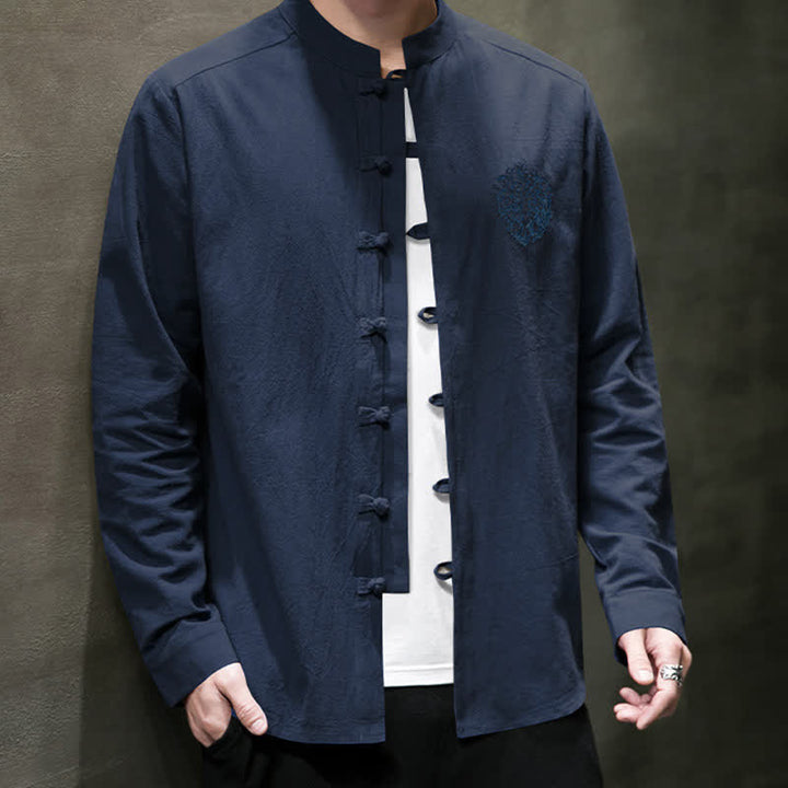 Buddha Stones Camicia da uomo a maniche lunghe, stile Tang, casual, con bottoni a rana, ricamo, tinta unita, per primavera/autunno. - image 18