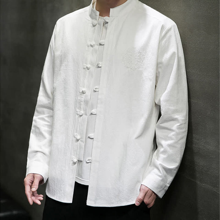 Buddha Stones Camicia da uomo a maniche lunghe, stile Tang, casual, con bottoni a rana, ricamo, tinta unita, per primavera/autunno. - image 9