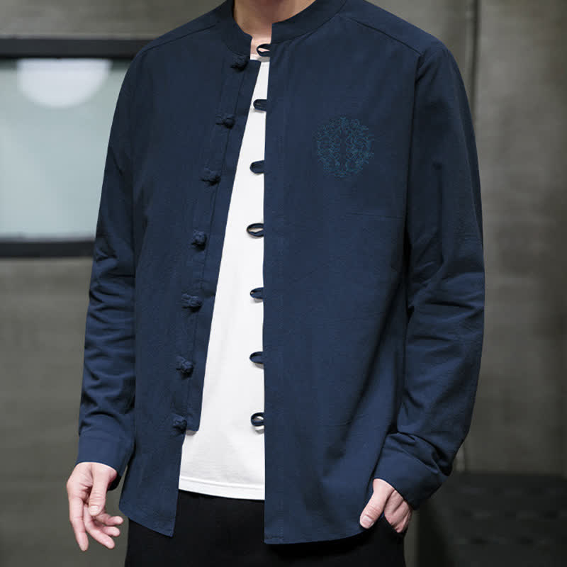 Buddha Stones Camicia da uomo a maniche lunghe, stile Tang, casual, con bottoni a rana, ricamo, tinta unita, per primavera/autunno. - image 17
