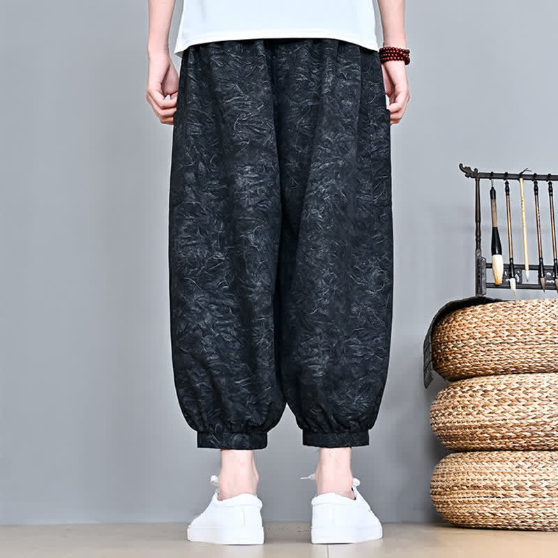 Buddha Stones Pantaloni capri da uomo stile boho casual primavera estate con coulisse e stampa astratta, pantaloni harem con tasca - image 16