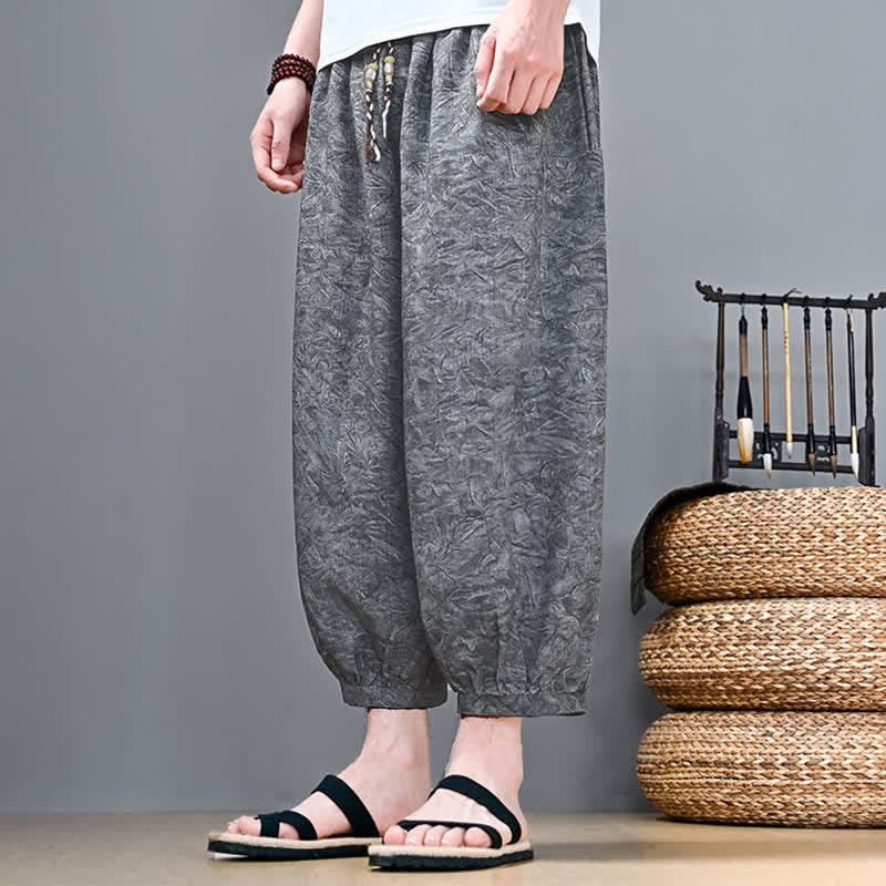 Buddha Stones Pantaloni capri da uomo stile boho casual primavera estate con coulisse e stampa astratta, pantaloni harem con tasca - image 8