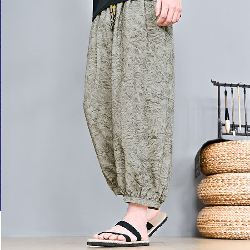 Buddha Stones Pantaloni capri da uomo stile boho casual primavera estate con coulisse e stampa astratta, pantaloni harem con tasca - image 5