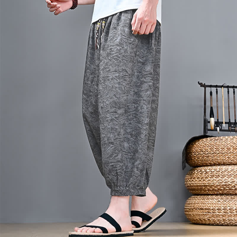 Buddha Stones Pantaloni capri da uomo stile boho casual primavera estate con coulisse e stampa astratta, pantaloni harem con tasca - image 12
