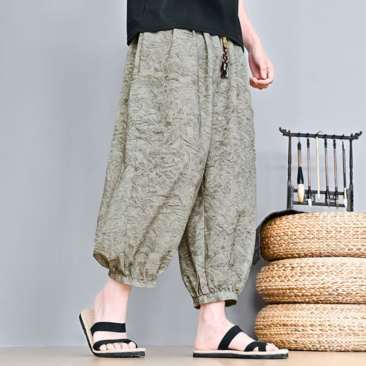 Buddha Stones Pantaloni capri da uomo stile boho casual primavera estate con coulisse e stampa astratta, pantaloni harem con tasca - image 2