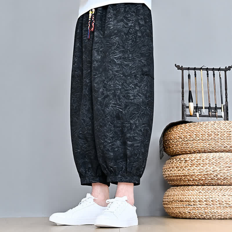 Buddha Stones Pantaloni capri da uomo stile boho casual primavera estate con coulisse e stampa astratta, pantaloni harem con tasca - image 18