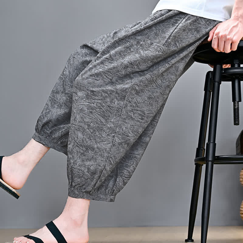Buddha Stones Pantaloni capri da uomo stile boho casual primavera estate con coulisse e stampa astratta, pantaloni harem con tasca - image 13