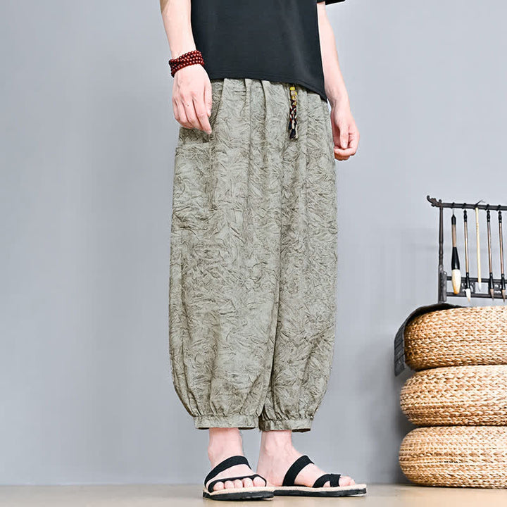 Buddha Stones Pantaloni capri da uomo stile boho casual primavera estate con coulisse e stampa astratta, pantaloni harem con tasca - image 3