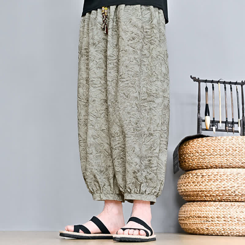 Buddha Stones Pantaloni capri da uomo stile boho casual primavera estate con coulisse e stampa astratta, pantaloni harem con tasca - image 4