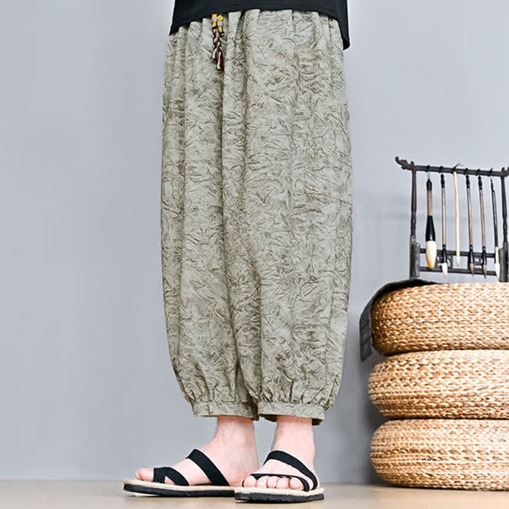 Buddha Stones Pantaloni capri da uomo stile boho casual primavera estate con coulisse e stampa astratta, pantaloni harem con tasca - image 4