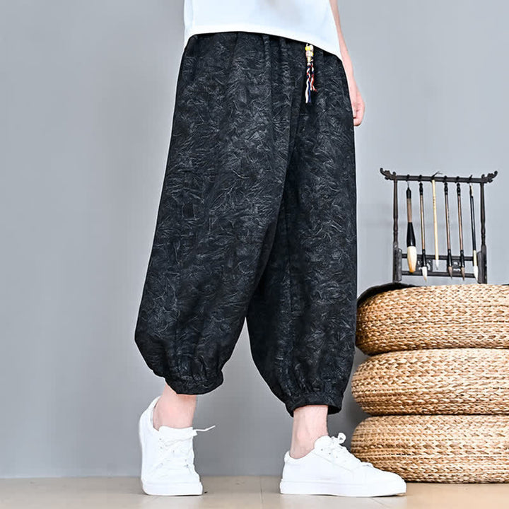 Buddha Stones Pantaloni capri da uomo stile boho casual primavera estate con coulisse e stampa astratta, pantaloni harem con tasca - image 19