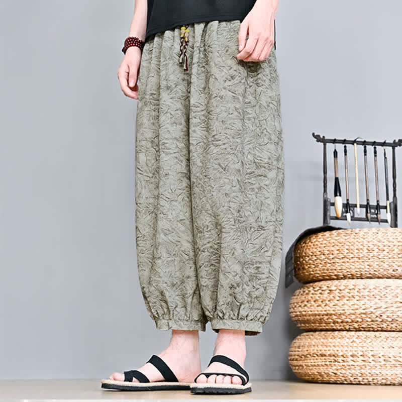 Buddha Stones Pantaloni capri da uomo stile boho casual primavera estate con coulisse e stampa astratta, pantaloni harem con tasca - image 1