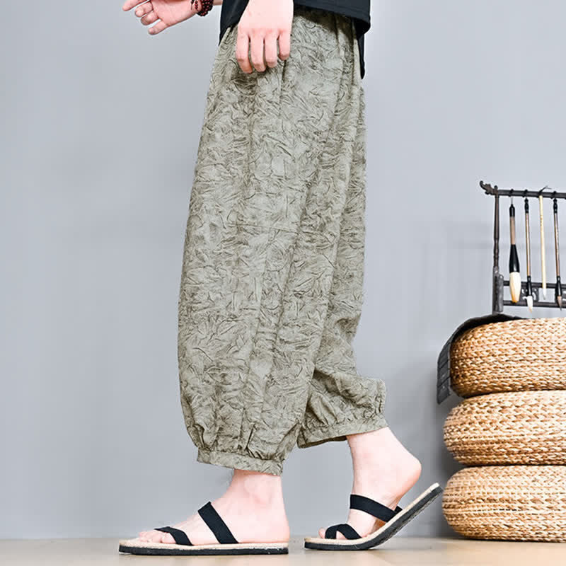 Buddha Stones Pantaloni capri da uomo stile boho casual primavera estate con coulisse e stampa astratta, pantaloni harem con tasca - image 6