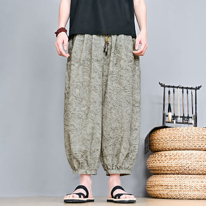 Buddha Stones Pantaloni capri da uomo stile boho casual primavera estate con coulisse e stampa astratta, pantaloni harem con tasca - Cachi scuro - US/UK/AU48, EU58 (5XL) - image 0