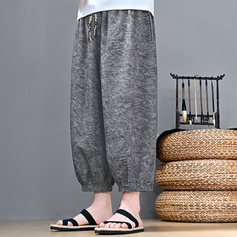 Buddha Stones Pantaloni capri da uomo stile boho casual primavera estate con coulisse e stampa astratta, pantaloni harem con tasca - image 10