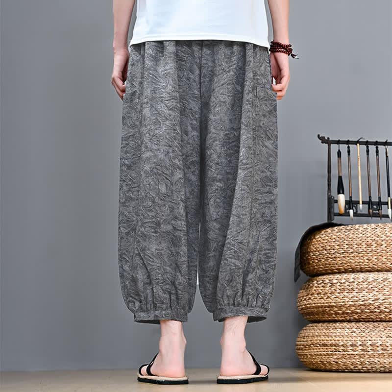 Buddha Stones Pantaloni capri da uomo stile boho casual primavera estate con coulisse e stampa astratta, pantaloni harem con tasca - image 9