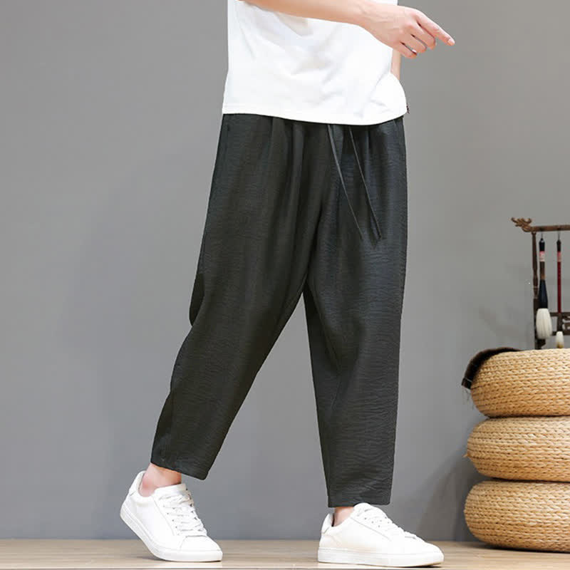 Buddha Stones Pantaloni harem da uomo, casual, minimalisti, con coulisse, tinta unita, corti, per primavera/estate, con tasca. - image 1