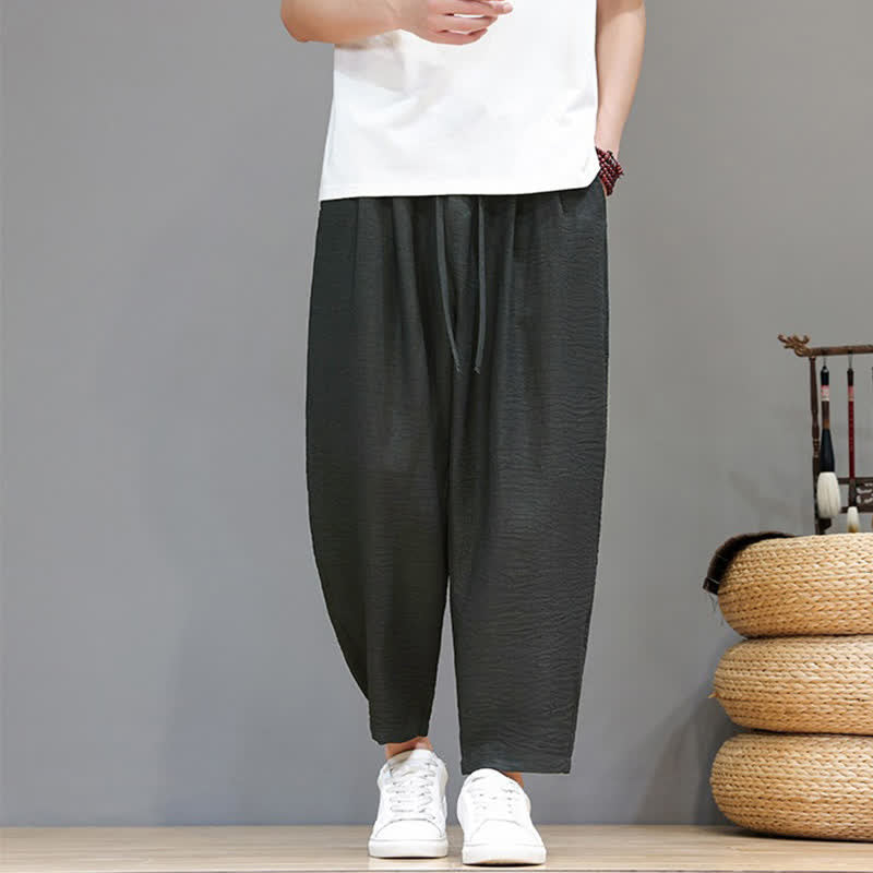 Buddha Stones Pantaloni harem da uomo, casual, minimalisti, con coulisse, tinta unita, corti, per primavera/estate, con tasca. - Grigio ardesia - US/UK/AU46, EU56 (5XL) - image 0