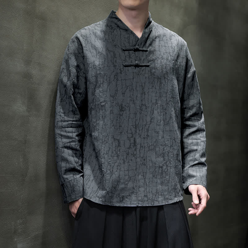 Buddha Stones Camicia da uomo a maniche lunghe, tinta unita, stile vintage Tang, con colletto alla coreana e bottoni a rana, modello Spring Tang Vintage. - Grigio ardesia - US/UK/AU46, EU56 (5XL) - image 0