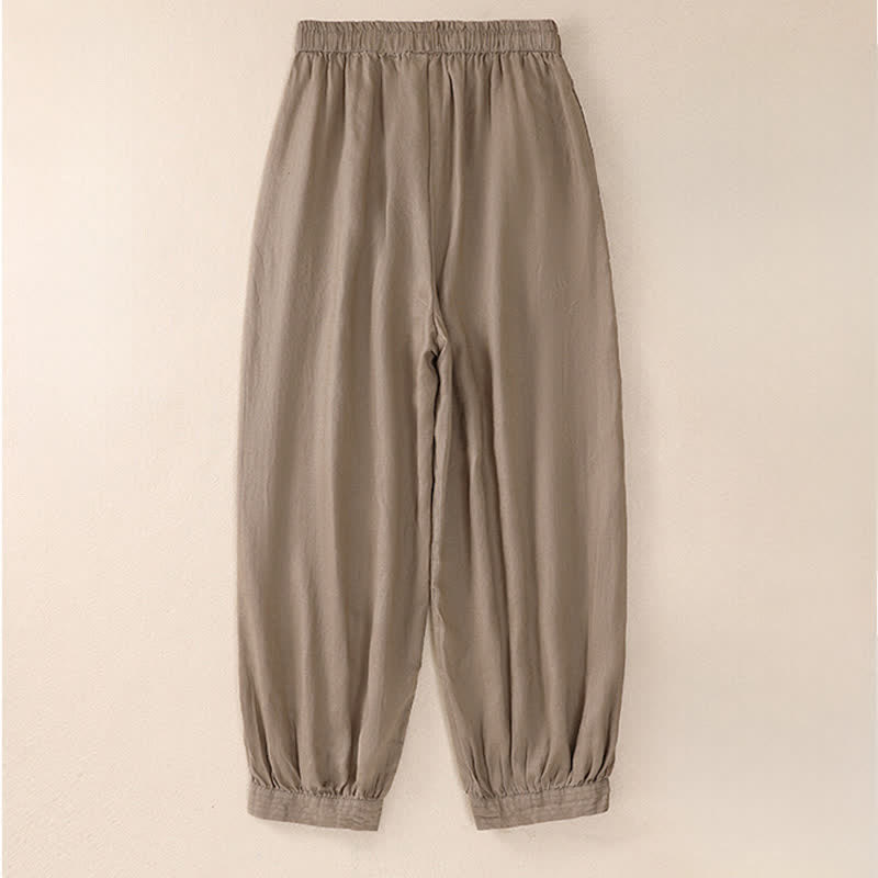 Buddha Stones Pantaloni corti basici casual da donna, tinta unita, per primavera/estate, modello harem con tasche. - image 1