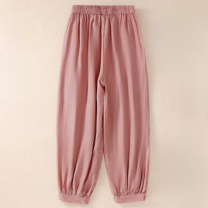 Buddha Stones Pantaloni corti basici casual da donna, tinta unita, per primavera/estate, modello harem con tasche. - image 7