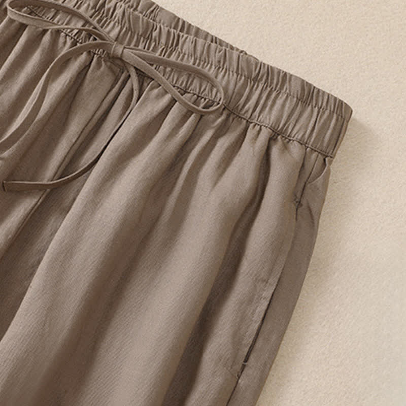 Buddha Stones Pantaloni corti basici casual da donna, tinta unita, per primavera/estate, modello harem con tasche. - image 4