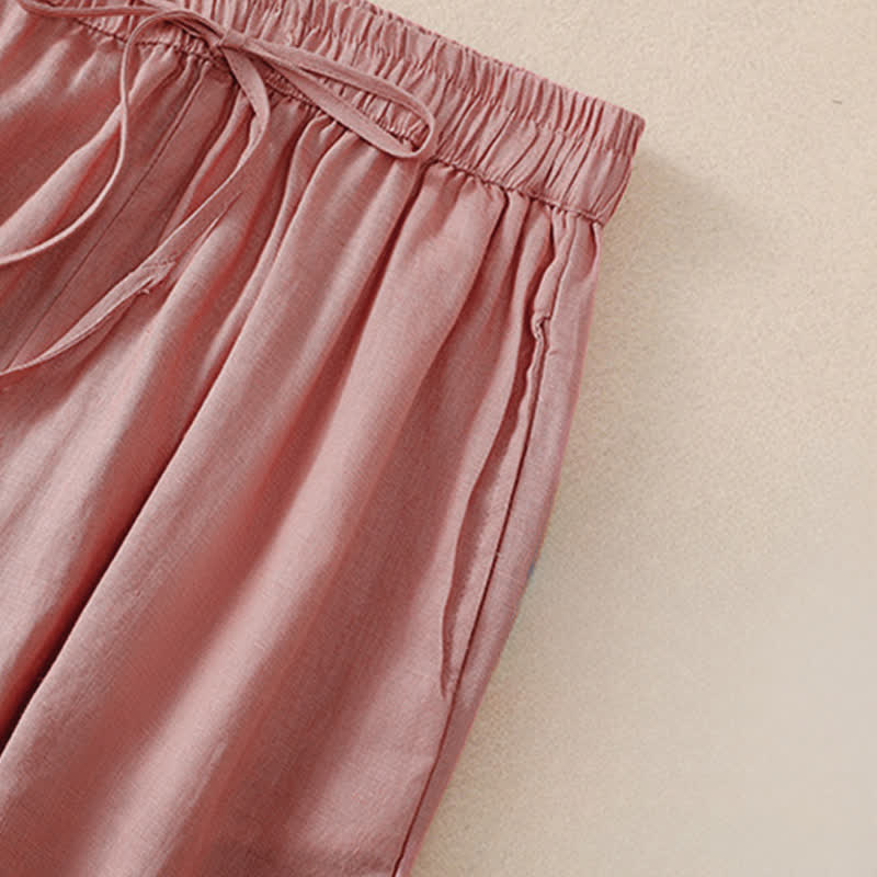 Buddha Stones Pantaloni corti basici casual da donna, tinta unita, per primavera/estate, modello harem con tasche. - image 10