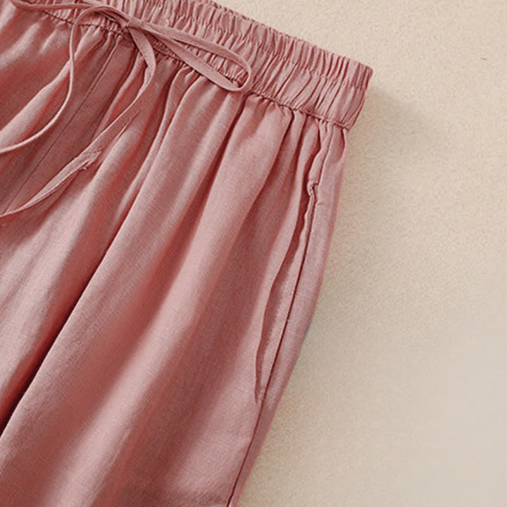 Buddha Stones Pantaloni corti basici casual da donna, tinta unita, per primavera/estate, modello harem con tasche. - image 10
