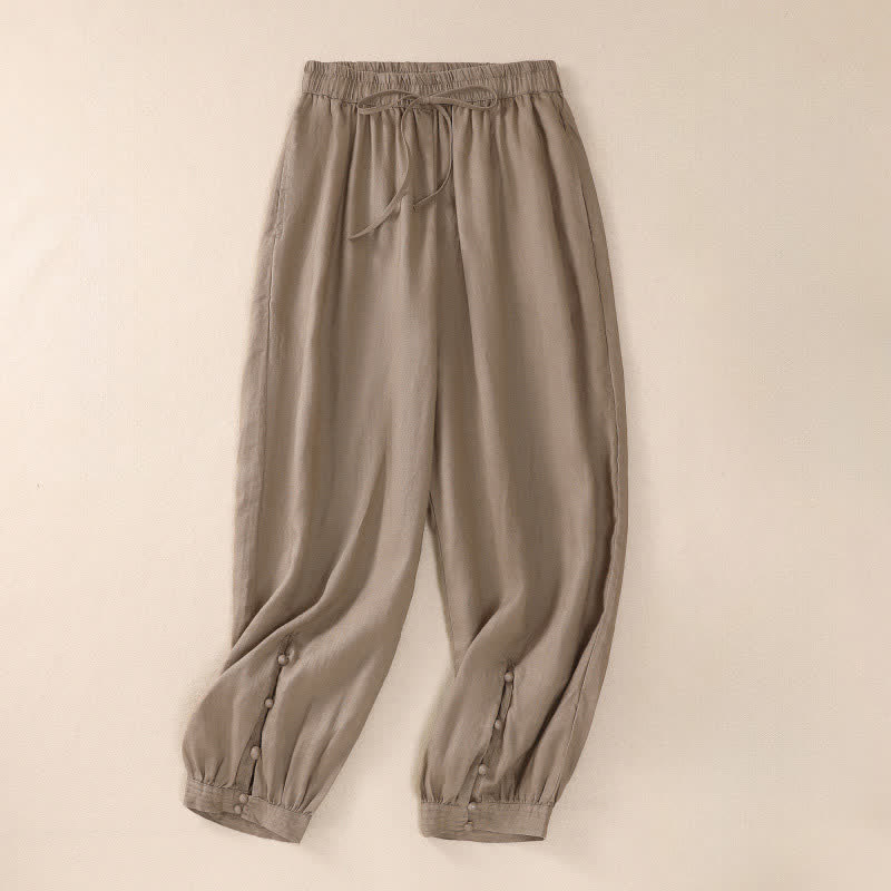 Buddha Stones Pantaloni corti basici casual da donna, tinta unita, per primavera/estate, modello harem con tasche. - Legno robusto - US8-10, UK/AU12-14, EU40-42 (2XL) - image 0