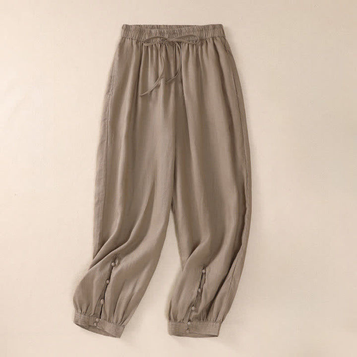 Buddha Stones Pantaloni corti basici casual da donna, tinta unita, per primavera/estate, modello harem con tasche. - Legno robusto - US8-10, UK/AU12-14, EU40-42 (2XL) - image 0