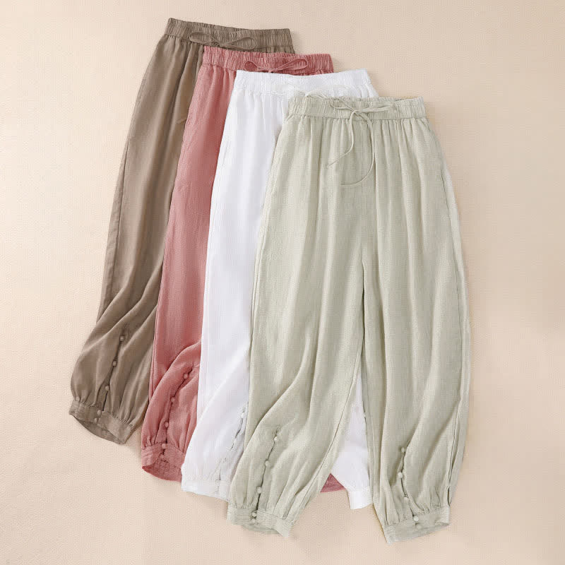 Buddha Stones Pantaloni corti basici casual da donna, tinta unita, per primavera/estate, modello harem con tasche. - image 27