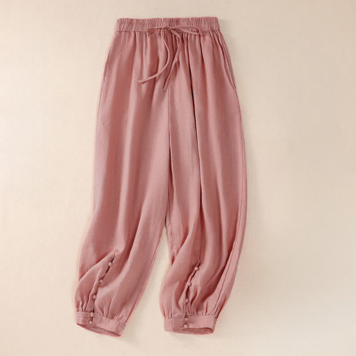 Buddha Stones Pantaloni corti basici casual da donna, tinta unita, per primavera/estate, modello harem con tasche. - Rosa chiaro - US8-10, UK/AU12-14, EU40-42 (2XL) - image 6