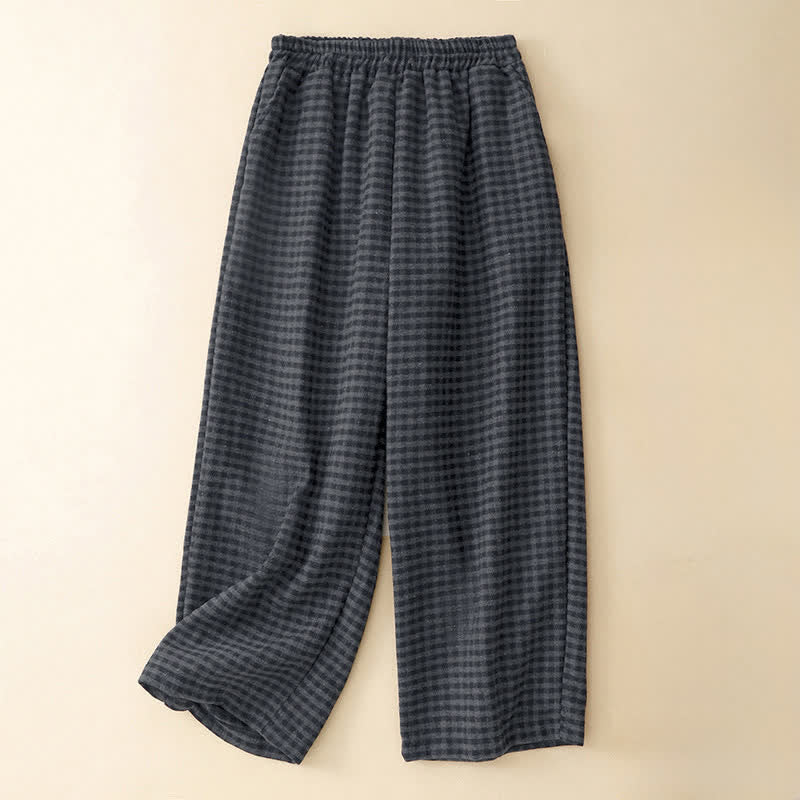 Buddha Stones Pantaloni invernali casual a quadri, modello corto da donna, gamba dritta, con tasca - Nero - US8-10, UK/AU12-14, EU40-42 (2XL) - image 0