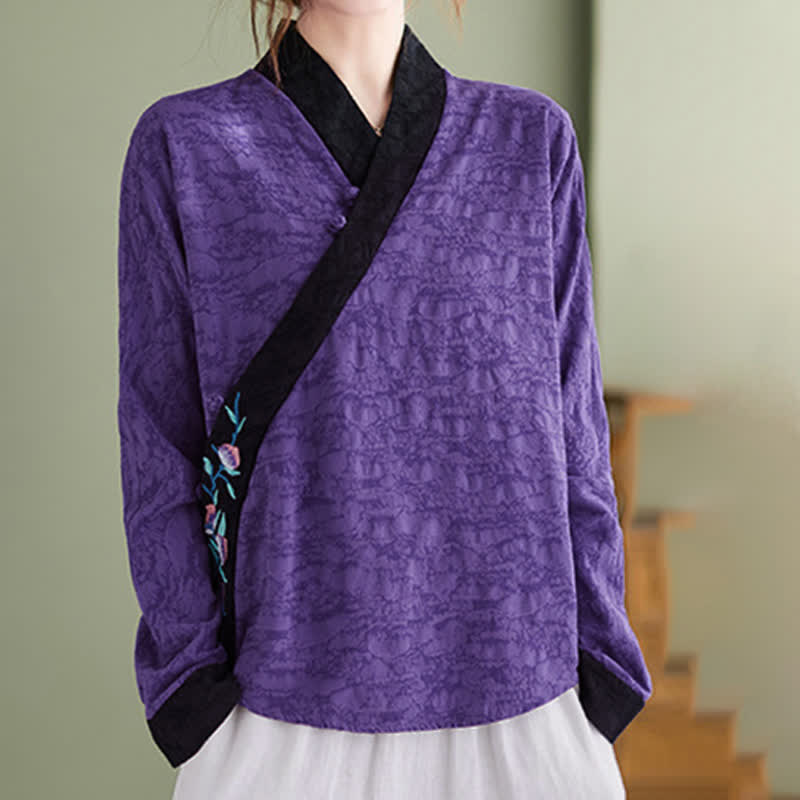 Buddha Stones Camicie da donna a maniche lunghe eleganti, stile Tang, con ricami floreali, perfette per la primavera e l'autunno. - RebeccaViola - US8-10, UK/AU12-14, EU40-42 (2XL) - image 5