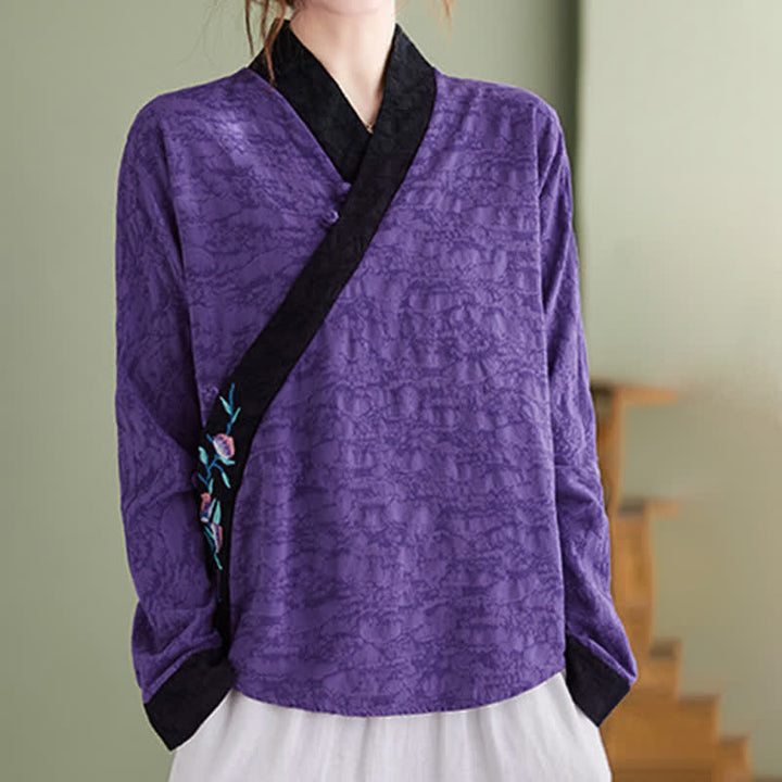Buddha Stones Camicie da donna a maniche lunghe eleganti, stile Tang, con ricami floreali, perfette per la primavera e l'autunno. - RebeccaViola - US8-10, UK/AU12-14, EU40-42 (2XL) - image 5