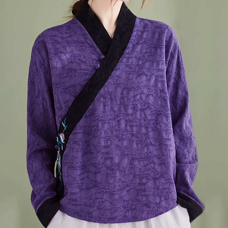 Buddha Stones Camicie da donna a maniche lunghe eleganti, stile Tang, con ricami floreali, perfette per la primavera e l'autunno. - image 8