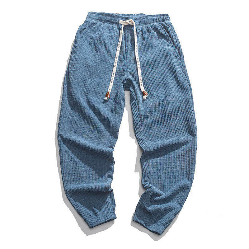 Buddha Stones Pantaloni invernali classici retrò con coulisse in velluto a coste tinta unita, modello alla caviglia da uomo, affusolati e con tasca. - SteelBlue - US/UK/AU46, EU56 (5XL) - image 0