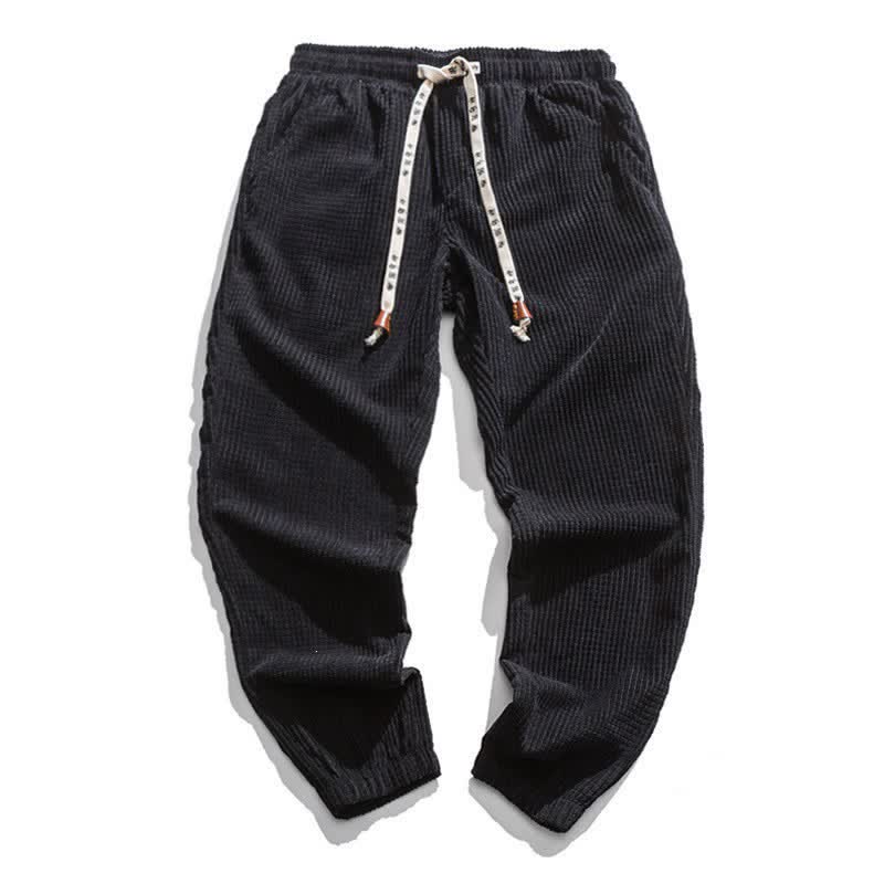Buddha Stones Pantaloni invernali classici retrò con coulisse in velluto a coste tinta unita, modello alla caviglia da uomo, affusolati e con tasca. - Nero - US/UK/AU46, EU56 (5XL) - image 1