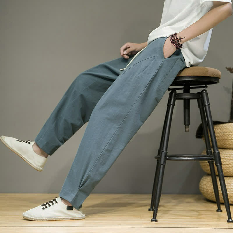 Buddha Stones Pantaloni corti da uomo a tinta unita, casual, minimalisti, con coulisse, per primavera/estate, modello affusolato con tasche. - Cadetto Blu - US/UK/AU46, EU56 (5XL) - image 0
