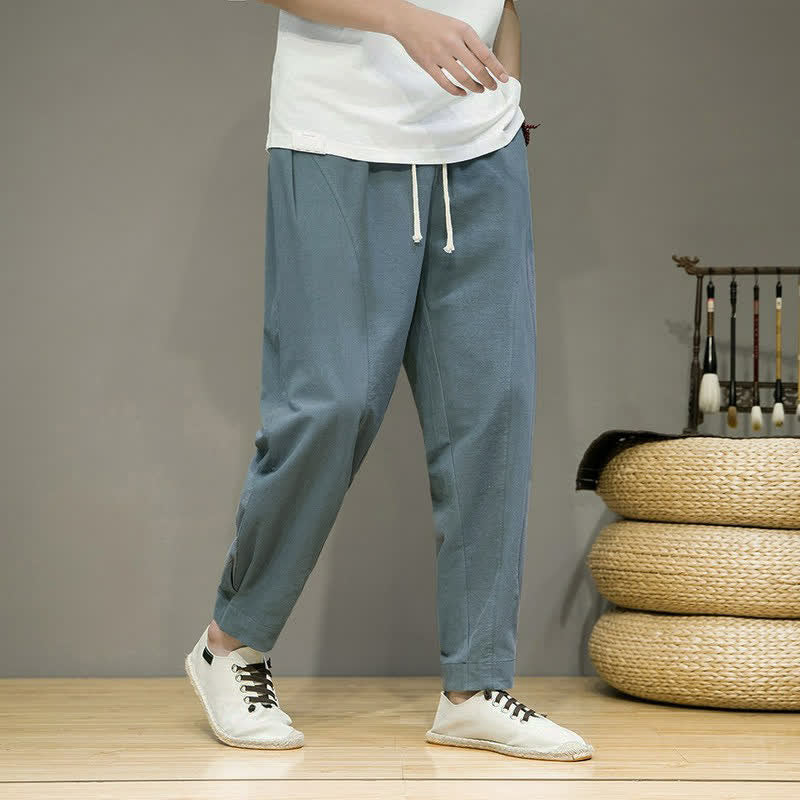 Buddha Stones Pantaloni corti da uomo a tinta unita, casual, minimalisti, con coulisse, per primavera/estate, modello affusolato con tasche. - image 1