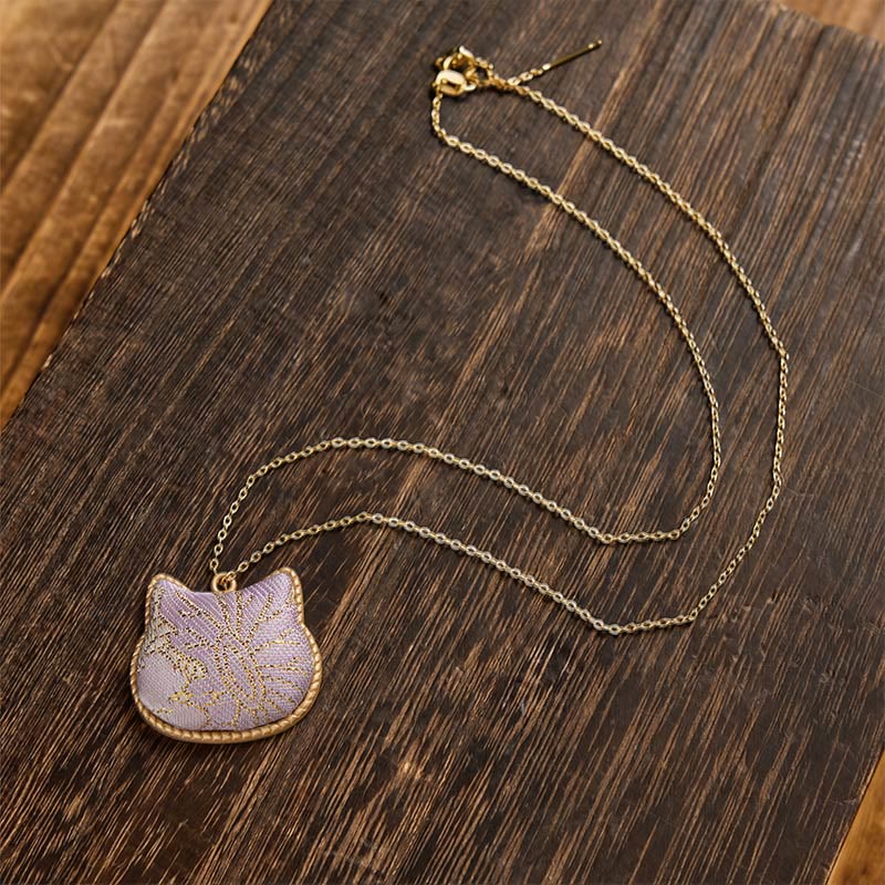 Buddha Stones Collana con ciondolo a forma di testa di gatto in broccato di stile cinese e connessione armonica in rame - image 10
