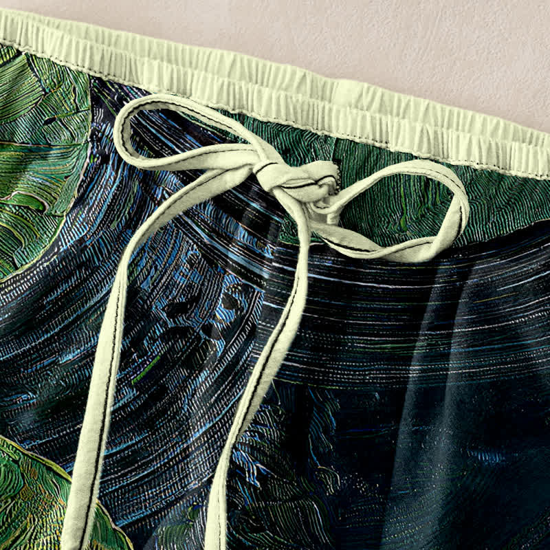 Buddha Stones Pantaloni da donna in puro cotone con elastico in vita e tasche, fantasia "Lotus Pond". - image 1