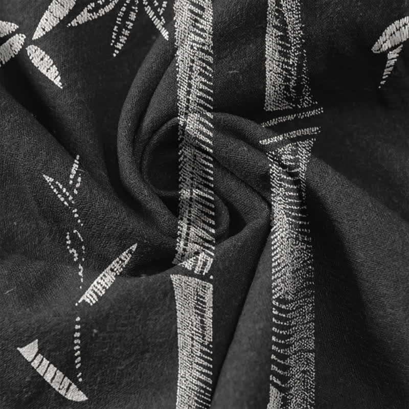 Buddha Stones Camicia da uomo a maniche corte con mezza abbottonatura, stampa a inchiostro di bambù, in cotone. - image 4