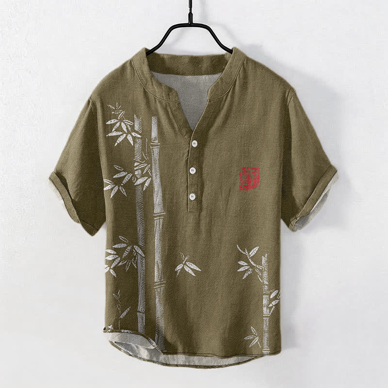 Buddha Stones Camicia da uomo a maniche corte con mezza abbottonatura, stampa a inchiostro di bambù, in cotone. - Siena - US/UK/AU50, EU60 (5XL) - image 7