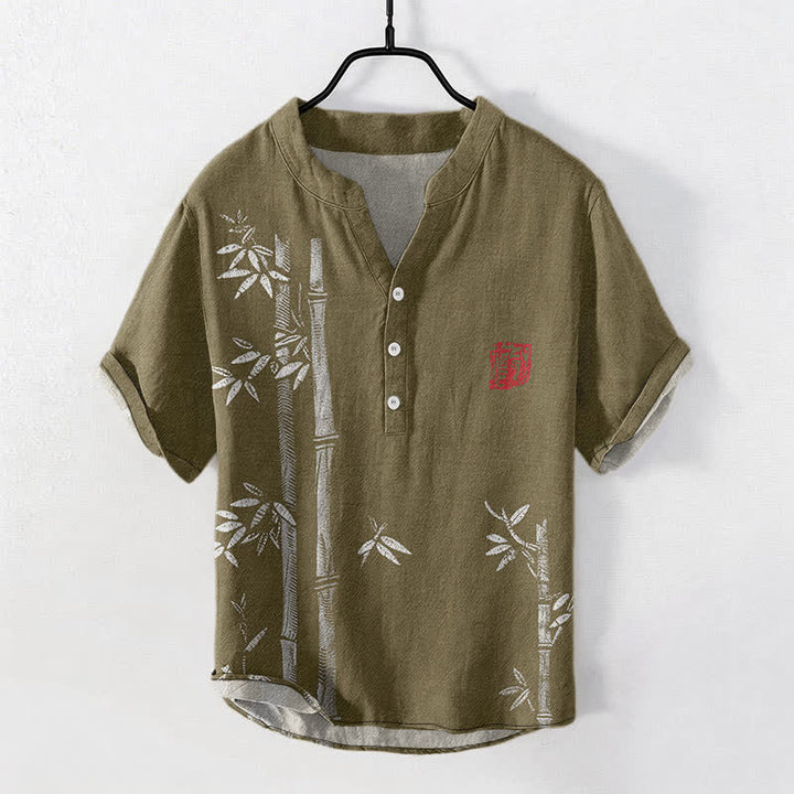 Buddha Stones Camicia da uomo a maniche corte con mezza abbottonatura, stampa a inchiostro di bambù, in cotone. - Siena - US/UK/AU50, EU60 (5XL) - image 7