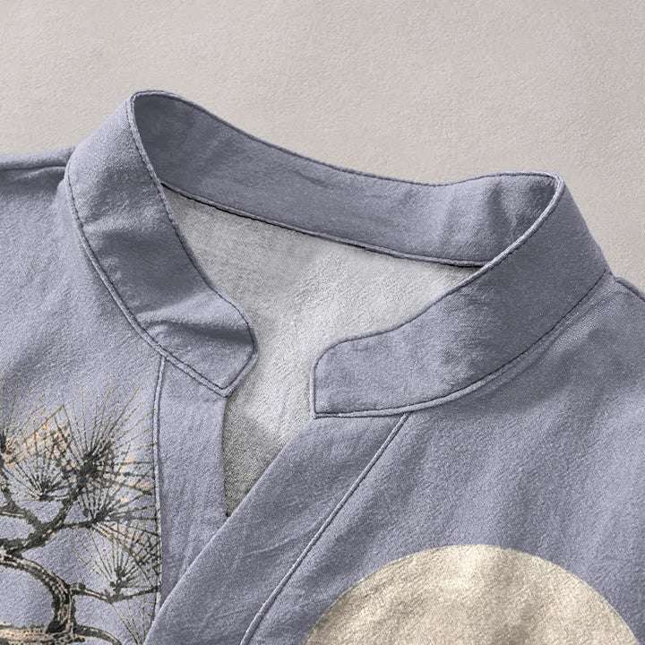 Buddha Stones Camicia da uomo a maniche corte con mezza abbottonatura, stampata su carta di cotone con motivo "Moon Pine". - image 2
