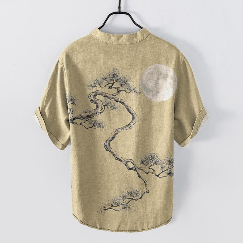 Buddha Stones Camicia da uomo a maniche corte con mezza abbottonatura, stampata su carta di cotone con motivo "Moon Pine". - image 6